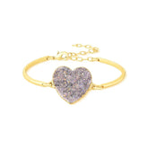 PULSEIRA CORACAO DOURADA COM PEDRA GEODO NATURAL